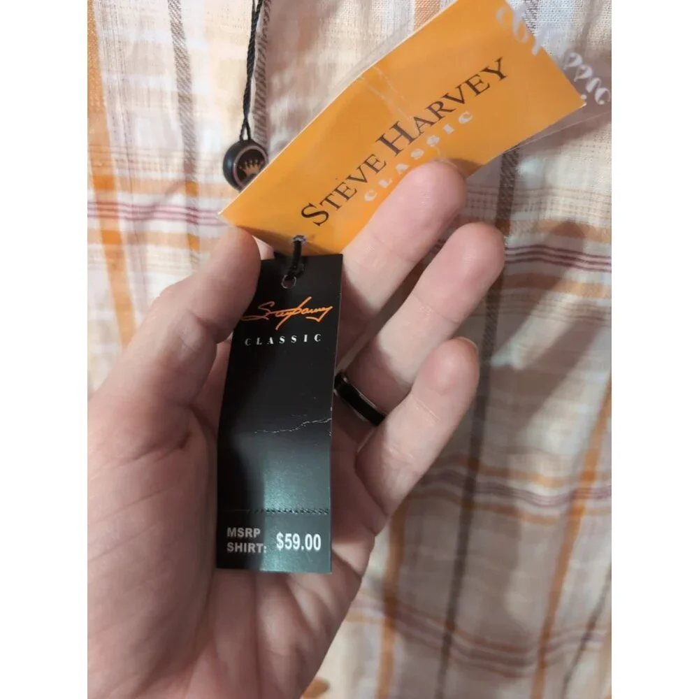 Steve Harvey Classic Men's Plaid Short Sleeve Button Up Size 5XL NWT 100% Linen - Picture 3 of 10